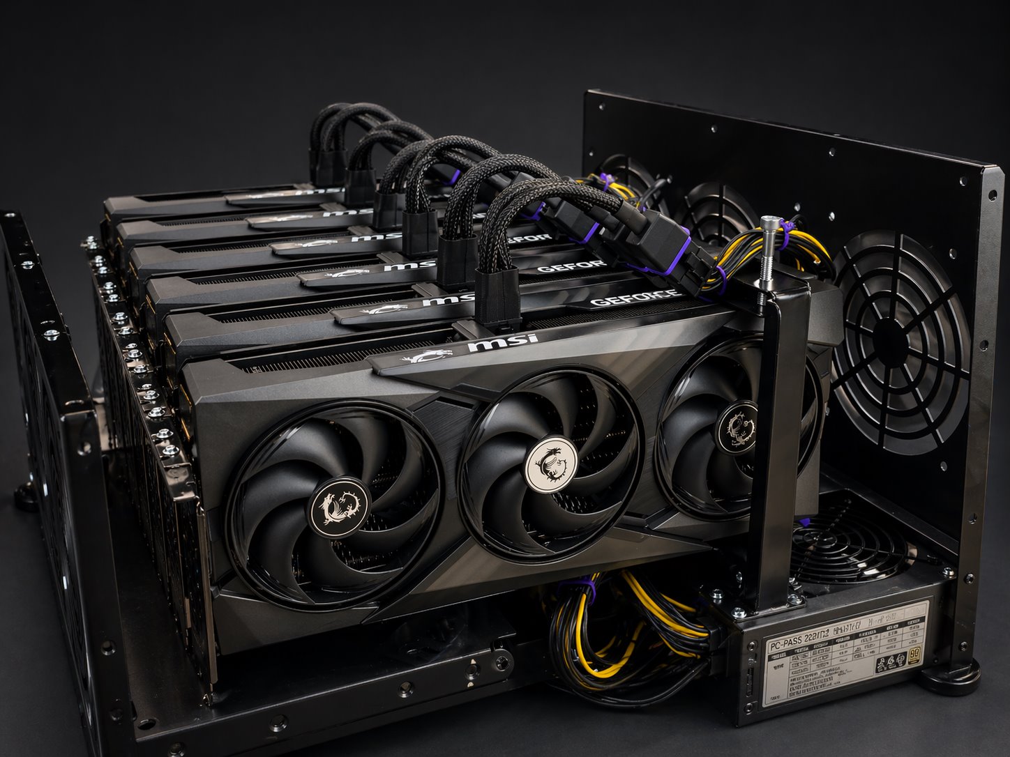 Wnętrze AI Box z wieloma kartami GPU