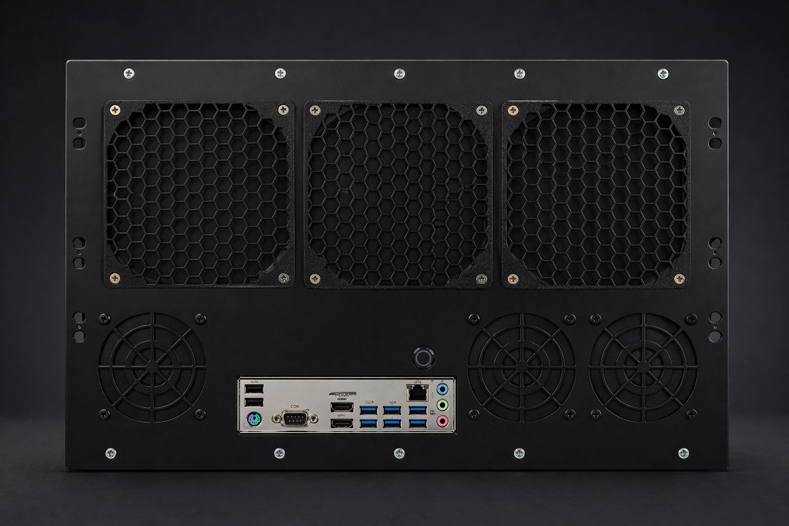 Przedni panel AI Box z układem chłodzenia i portami